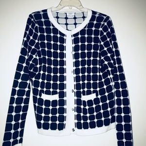 Navy and white women’s button front cardigan